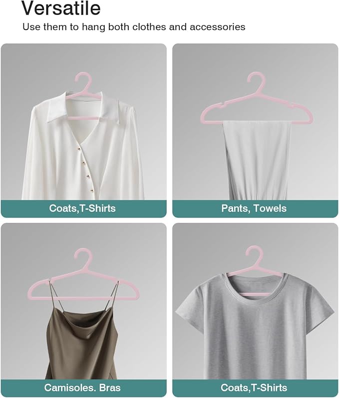 100 Pack Clothes Hangers, Non Slip Plastic Coat Hangers, Space Saving, Heavy Duty, Hanging Dry Wet Clothes, 16.4" x 8.3", Light Pink, UAPY05100P
