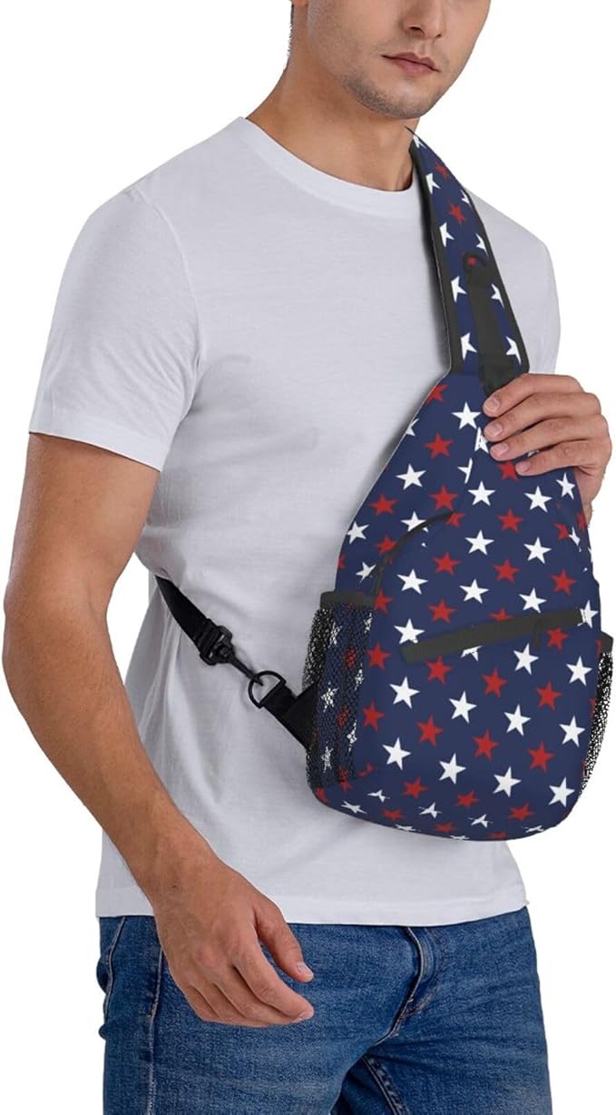 SUPLUCHOM Sling Bag American Flag Red White Star Hiking Daypack Crossbody Shoulder Backpack Travel Chest Pack for Men Women