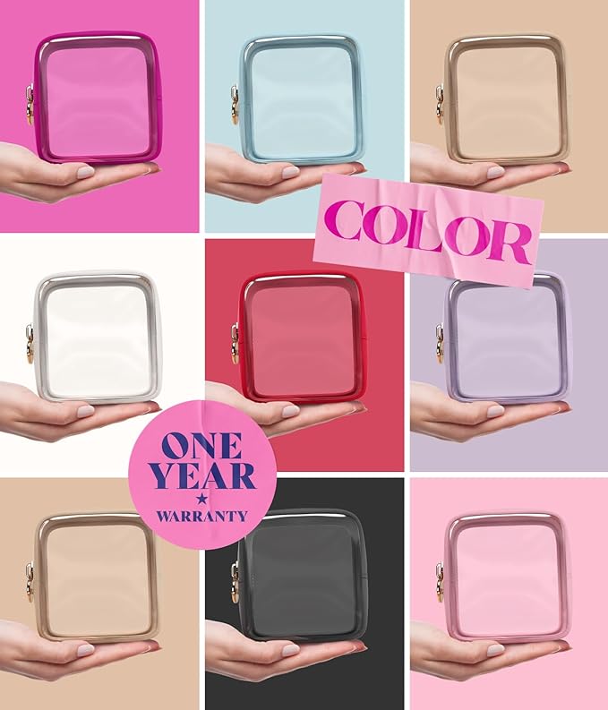 Clear Makeup Bag Zipper Pouch, Transparent Cosmetic Case Organizer, TSA Approved Travel Toiletry Case, Travel Accessories Essentials Makeup Tote for Women, Mini Cute Make up Bag for Purse - Flamingo