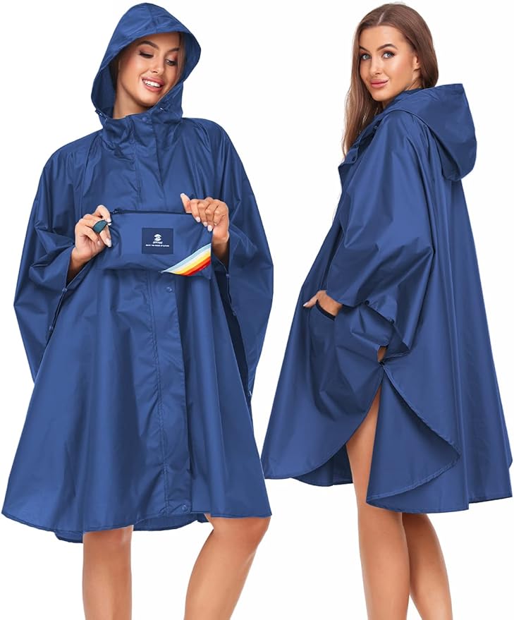 SaphiRose Unisex Rain Poncho Hooded Waterproof Raincoat for Adults Women
