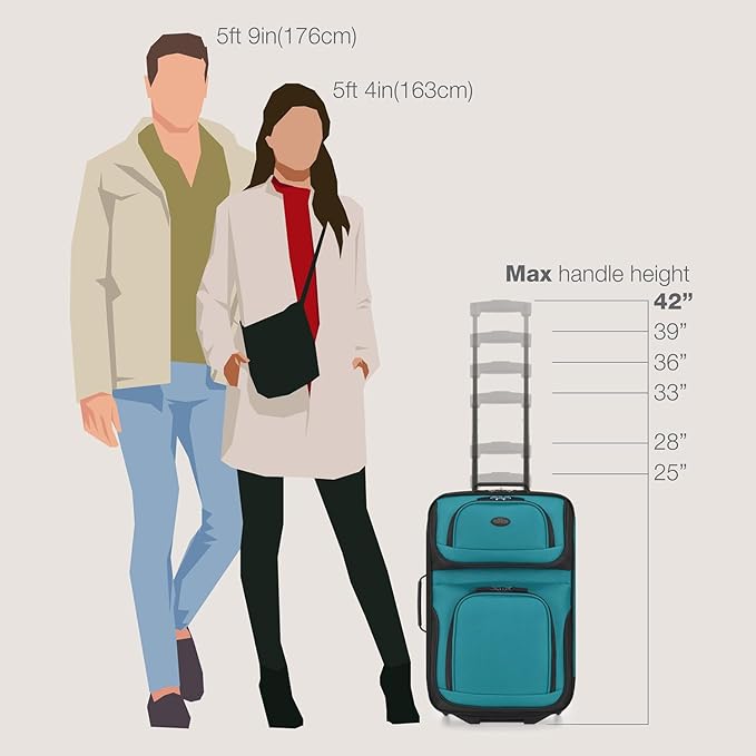 U.S. Traveler Lightweight Rolling 20" Carry On Luggage Softside Suitcase, Teal, 2 Wheel Single