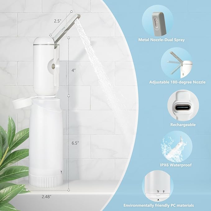 Upgrade SPACEREST Portable Bidet for Travel, No Noise & Waterproof Handheld Sprayer with 360ml Bottle, Rechargeable Electric Portable Bidet for Women & Men, Personal Hygiene & Postpartum Care