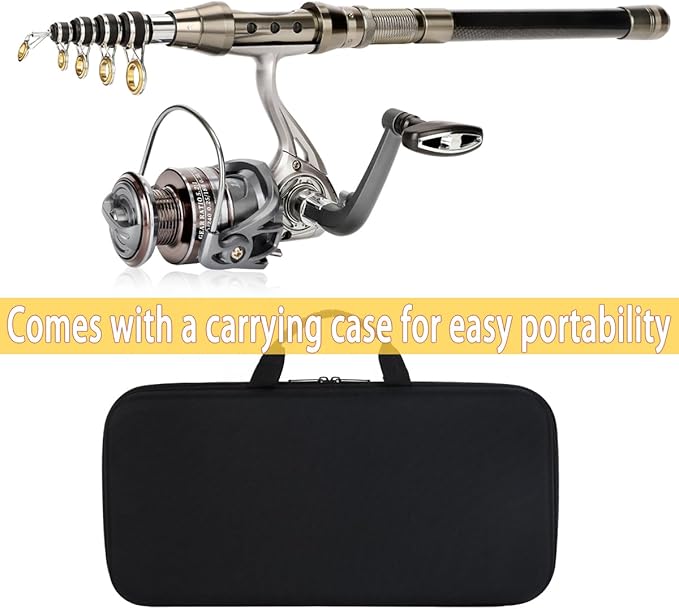 Fishing Rod Telescopic Carbon Fiber Rod Combo with Spinning Reel Portable Tackle Case Fishing Line Artificial Baits and Hooks for Travel Saltwater Freshwater Fishing