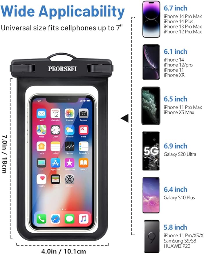 Universal Waterproof Phone Pouch-Waterproof Phone Case for iPhone 15 14 13 12 Pro Max XS Plus Galaxy S24+ S23 Up to 7",IPX8 Waterproof Cellphone Dry Bag Beach Vacation Cruise Ship Essentials-2 Pack