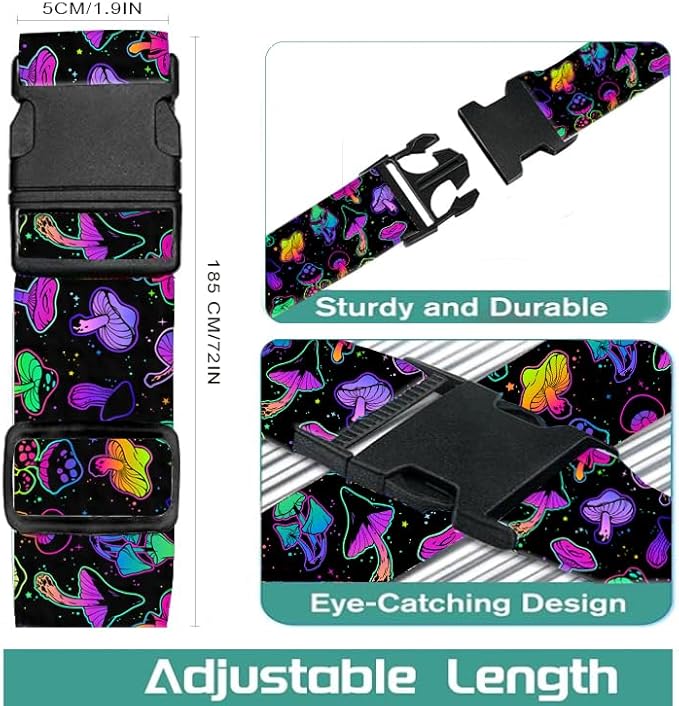 Luggage Straps for Suitcases Travel Belt Accessories, Cute Suitcase Strap, Adjustable Luggage Belt Strap, Heavy Duty with Quick-Release Buckle Luggage Strap Purple Mushrooms