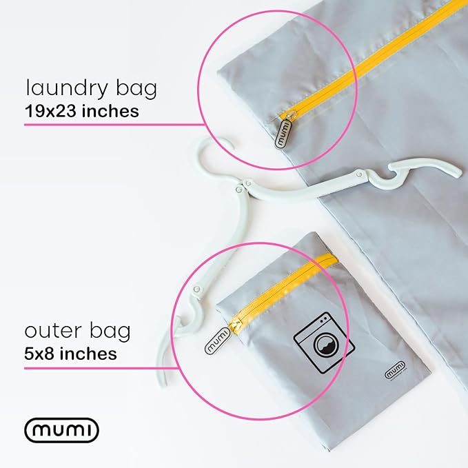 MUMI Travel Laundry Bag – Mesh Laundry Bags for Delicates with Hanger & Pouch | Delicates Bag for Washing Machine | Large Laundry Net Bag for Travel, Gym, Baby Clothes, and More (Grey)