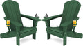 SERWALL Adirondack Chair with Cup Holders - Composite Adirondack Chairs Set of 2 HDPE Outdoor Chairs All Weather Use- Green