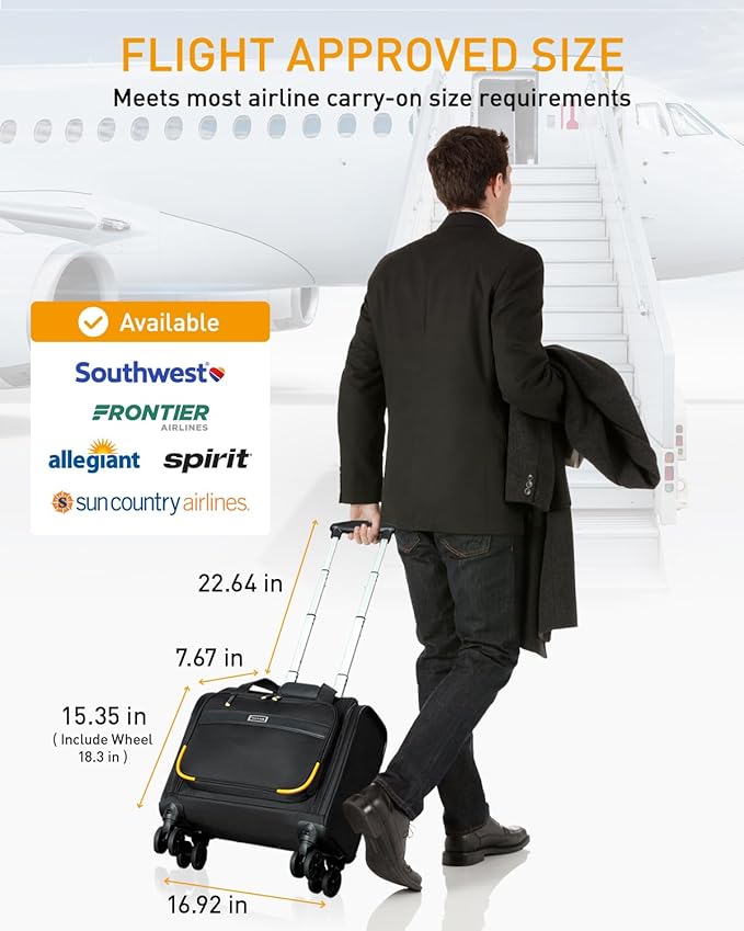 Rolling Laptop Bag - Rolling Briefcase with 4 Spinner Wheels, 17.3 Inch 1680D Nylon Water Resistant Computer Bag for Men and Women Work Travel, Black
