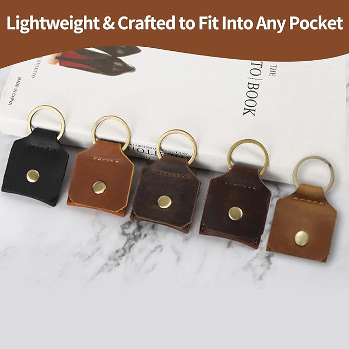 Jack&Chris Genuine Leather SD Card Holder Keychain, Anti-Shock Anti-Dust SD Card Case, Portable Camera Accessories for SD CF CFexpress Micro SD Nano SIM and Micro SIM Cards, Yellow Brown