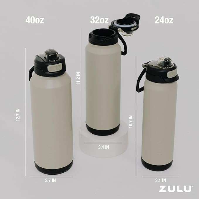 ZULU Powerfill Pro 24oz Stainless Steel Water Bottle with Quick Fill Lid, Triple Walled Vacuum Insulated Metal, Leak Proof Locking Lid, Sip and Chug, Reusable BPA Free, Ash