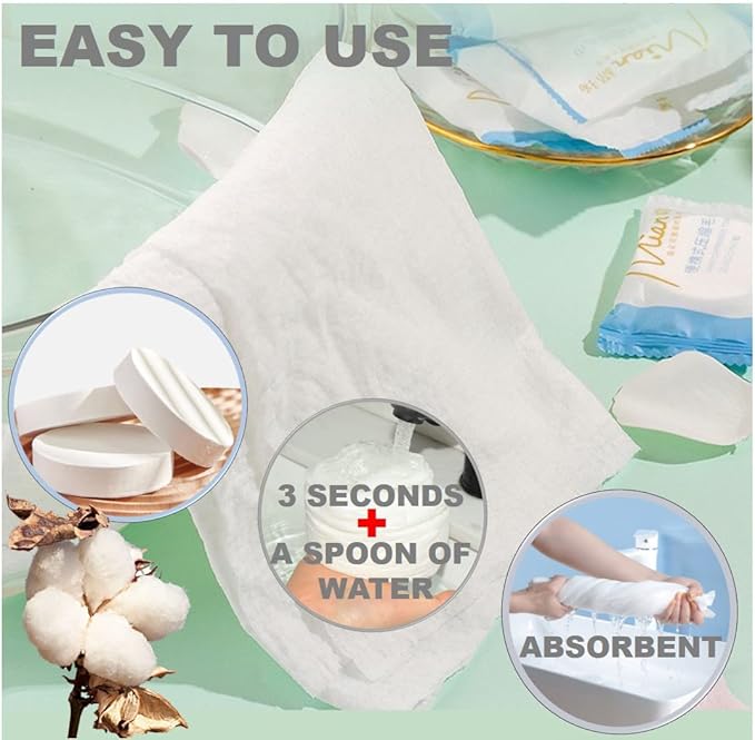 Premium Extra Large and Thick (23.6" X 11.8") Pure Cotton Disposable Washcloths, Portable Travel Towels Wash Cloth for Camping Hiking Backpacking or Traveling