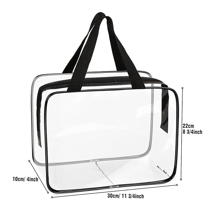 APREUTY Clear Makeup Bags, TSA Approved 3 Pcs Large Cosmetic Makeup Bags Set Clear PVC with Zipper Handle Portable Travel Luggage Pouch Airport Airline Vacation Organization (Black)