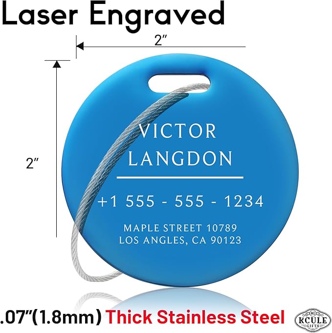 Stainless Luggage Tags for Suitcases: Metal Personalized Luggage Tags and Bags with Customizable Texts (Blue)