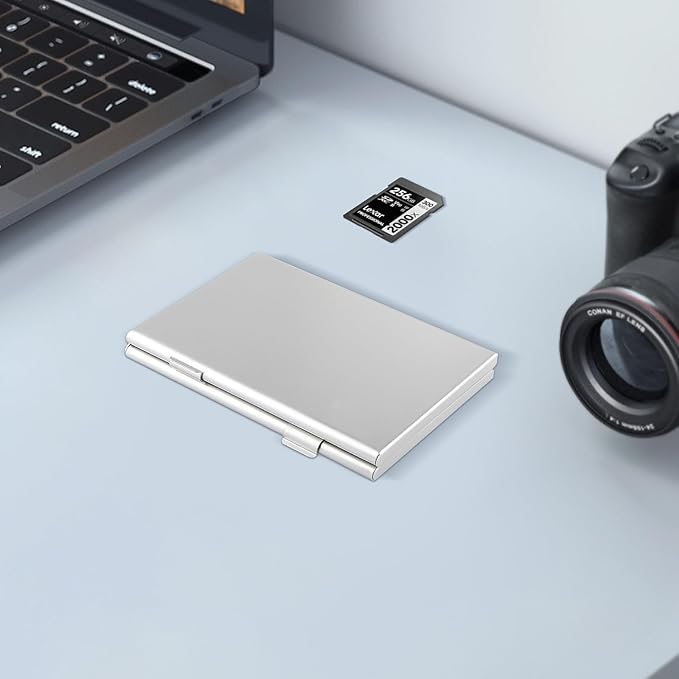 Aluminum SD Card Case, 21Slots Ultrathin SD Card Holder, Memory Card Storage Holder, Fit for 3 SD Card, 18 Micro SD Card, Silver