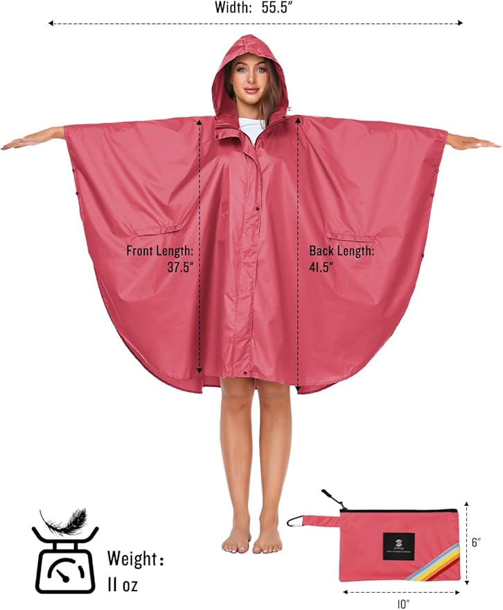 SaphiRose Unisex Rain Poncho Hooded Waterproof Raincoat for Adults Women