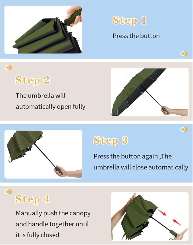 Large Double-Ribs Umbrella Automatic Folding Umbrella for Women Men, Travel, UPF 50+ UV Protection