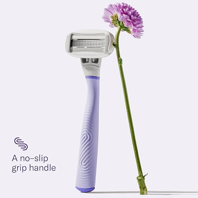 Flamingo Shaving Razor Set for Women - Original Razor Handle, 2 Blade Refills, Foaming Shaving Gel, and Shower Holder - Lilac