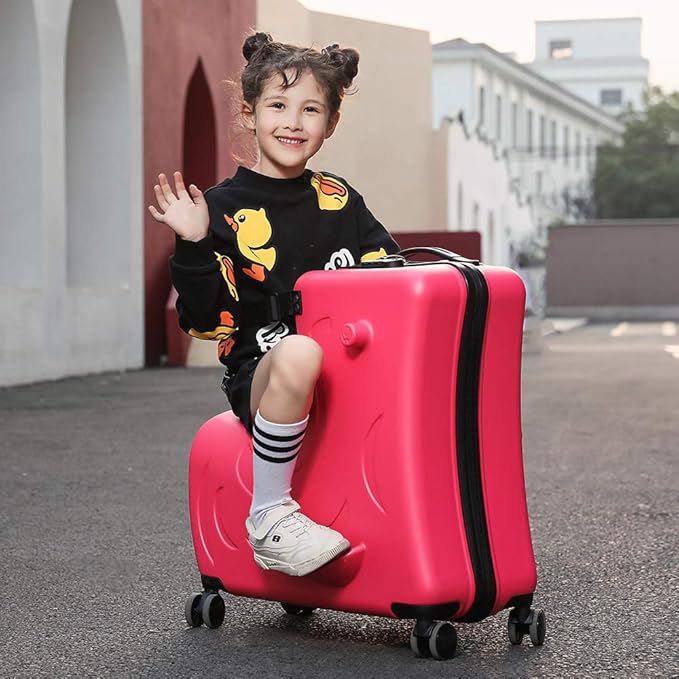 AO WEI LA OW Duffel Bag for Kids Ride-On Suitcase Carry-On Luggage with Wheels (Fuchsia, 24 Inch(suggest 6-12 years old))