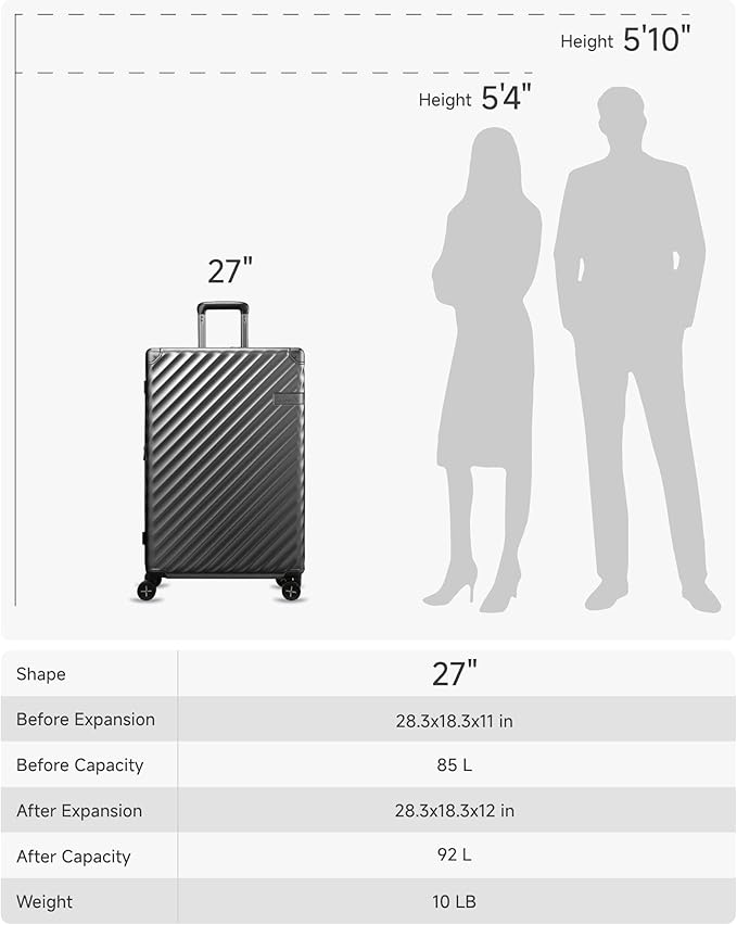LUGGEX Luggage with Spinner Wheels, Polycarbonate Expandable Hard Shell Suitcase, Checked Large 28 Inch, Cherry