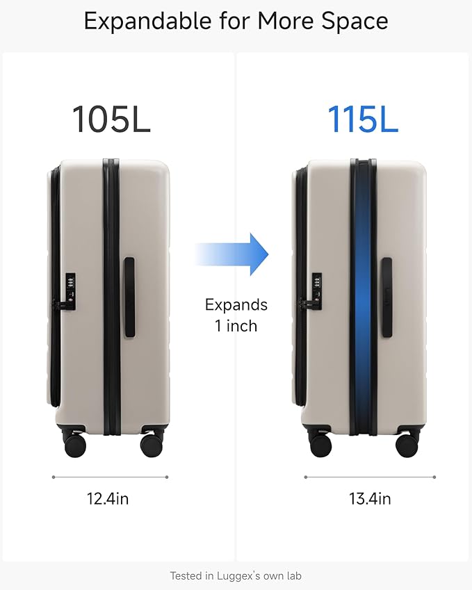 LUGGEX Checked Suitcase Top Opening, FLT Expandable Polycarbonate Hard Shell Suitcase with Wheels (FLO-Lite, Beige, 28 Inch, 105L-115L)