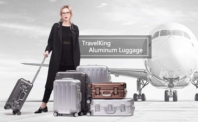 TRAVELKING All Aluminum Carry On Luggage with TSA Locks Fashion Cool Metal Hard Shell Spinner Suitcase (Grey, 20 Inch)