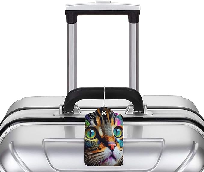 2 Pack Luggage Tags for suitcases Cute Cat Luggage Tag, Leather Stainless Steel Loop Label Tag for Men Women Travel Bag Suitcase(cat face)
