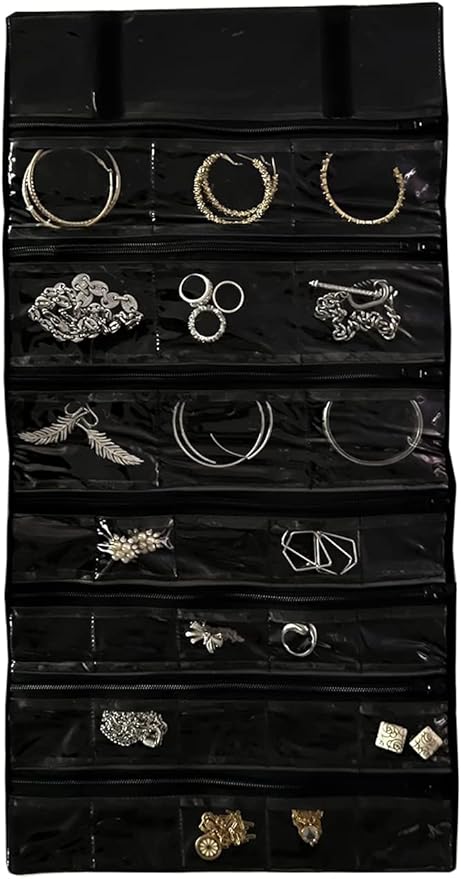 Travel Jewelry Roll Bag Portable Organizer Pouch With Grids&PVC Cover Storage Bags for Necklace, Bracelet, Bracelet,Ring, Badge, Pendant