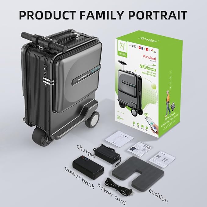 Airwheel 20 Inch Smart Rideable Suitcase Electric Luggage Scooter Carry On Luggage (black)