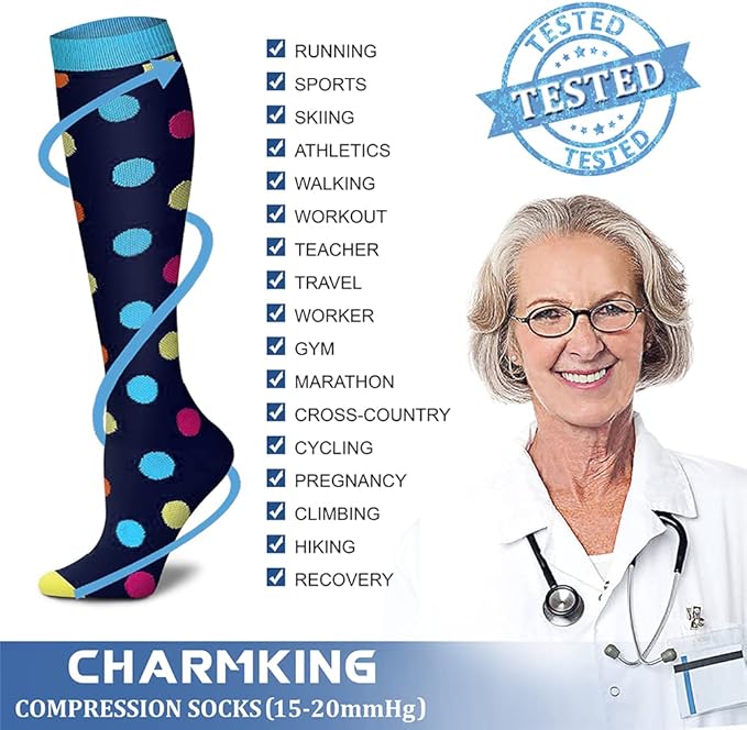 CHARMKING Compression Socks for Women & Men Circulation (3 Pairs) 15-20 mmHg is Best Support for Athletic Running Cycling