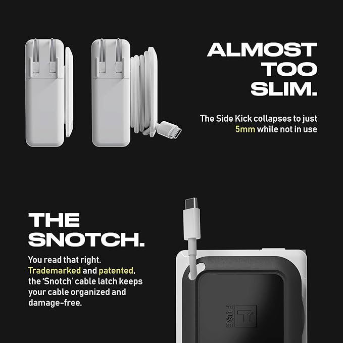 Fuse Reel The Side Kick Collapsible Charger Organizer and Travel Accessory,Usb-c, Compatible with MacBook and PC Charging Cords and Adapter Cable Management White