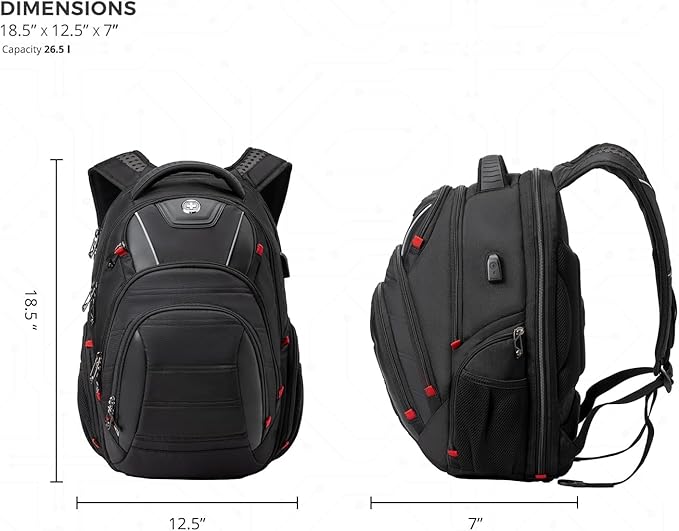 Swissdigital Design Travel Backpack for men, TSA Friendly USB Charging RFID Protection Business Backpack Fits 15.6" Laptops Black | J14-BR