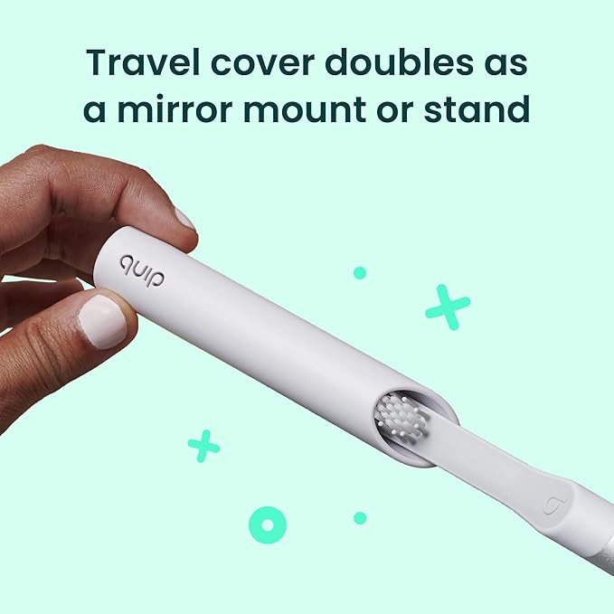 Quip Sonic Toothbrush for Adults with Timer - Includes Extra Brush Head and Travel Cover Mount - Electric, Soft Bristle Refill Head, Metal Handle, 3 Month Battery Life - Travel Toothbrush - Pink