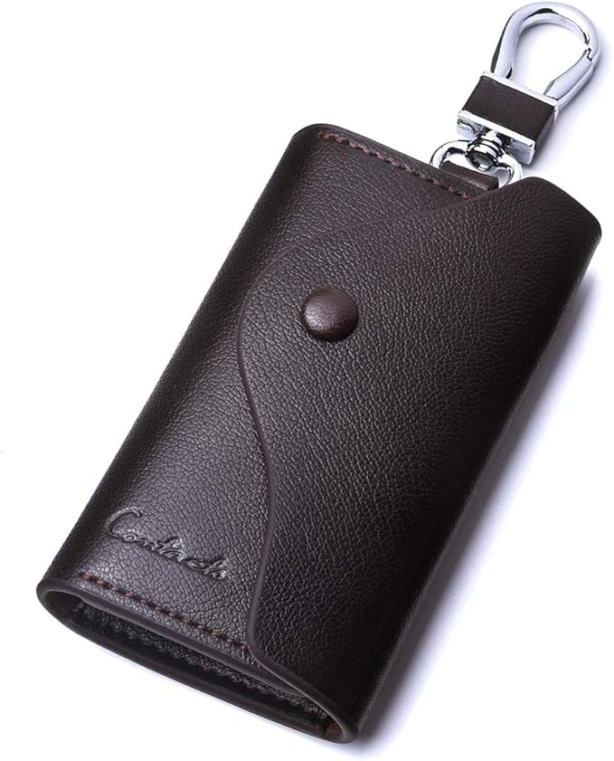 Contacts Car Key Case for Men and Women Small Leather Key Holder Key Cover with 6 KeyChains