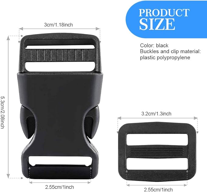 YGDZ 1 Inch Plastic Buckles, 80 Side Release Strap Buckles and Slides Parachute Buckles for DIY Backpack Luggage Strap