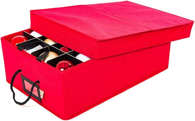 Santa's Bags [Christmas Ornament Storage Box with Dividers] - (Holds 48 Ornaments up to 3 Inches in Diameter) | Acid-Free Removable Trays with Separators | 2 Removable Trays