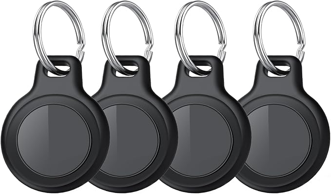 Bluetooth Tracker Tag for Apple Find My (iOS Only), GPS Tracker with Replaceable Battery, Item Finder for Keys, Luggage Tracker and Wallet Tracker, Suitable for Indoor & Outdoor Use, 4-Pack Black