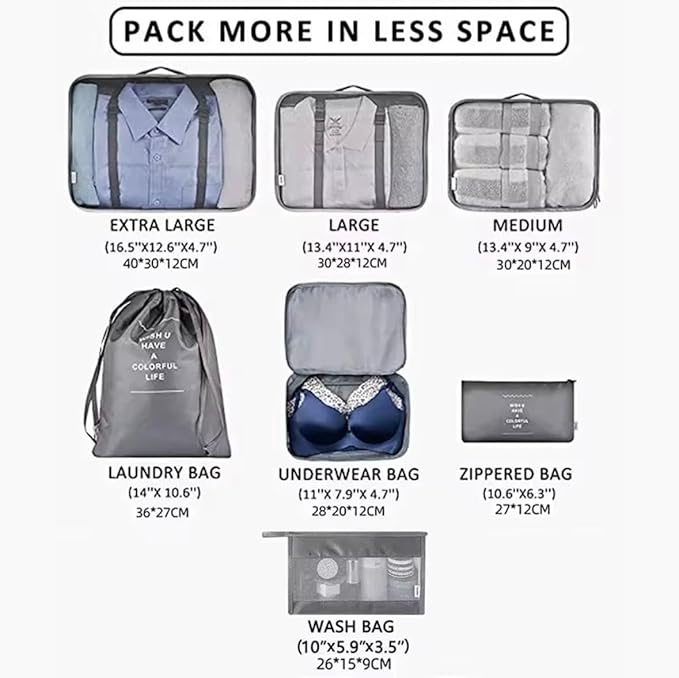 9 Set Packing Cubes for Suitcases, Aydicon Travel Luggage Packing Organizers with Laundry, Toiletry Bag, Compression Storage Shoe Bag, Toothbrush Case, Travel Essentials (Grey)