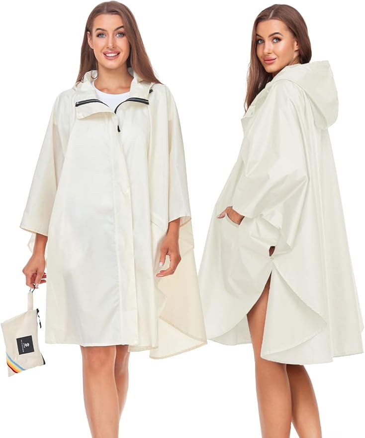 SaphiRose Unisex Rain Poncho Hooded Waterproof Raincoat for Adults Women