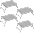 Bed Tray Table with Folding Legs, Bamboo Breakfast in Bed for Kitchen Serving Tray, Sofa, Eating, Used As Laptop Desk Snack Tray (4 Pack, White Color)