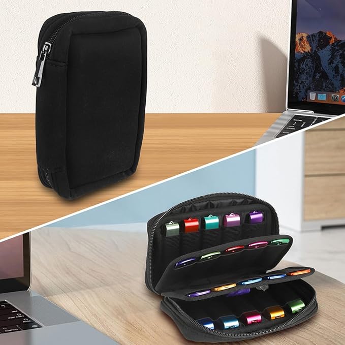 USB Flash Drive Case Organizer - Vellgo Premium Soft Neoprene Storage Holder with 20 Slots and 20 Label Tags for Thumb Drives, Memory Sticks, Jump Drives & Electronic Accessories (Black)