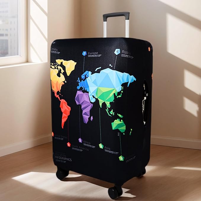 WUJIAONIAO Travel Luggage Cover Baggage Suitcase Cover Protector Skins 18-32 Inch (map, L (for 25-28 inch luggage))
