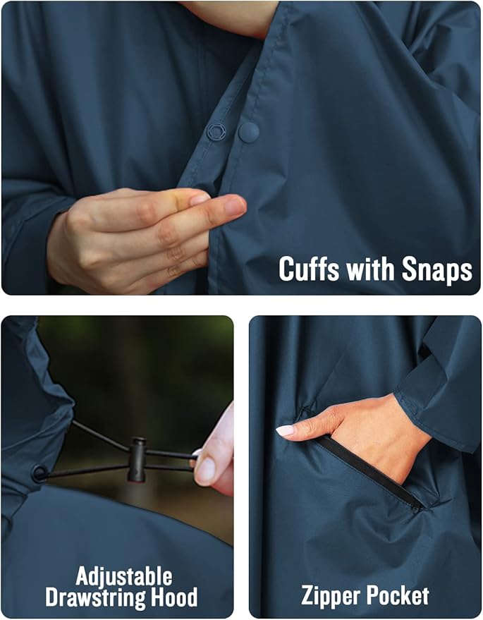 SaphiRose Unisex Rain Poncho Hooded Waterproof Raincoat for Adults Women
