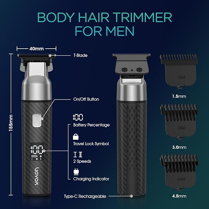 VOYOR Body Hair Trimmer for Men,Electric Razor,Versatile Groin & Body Trimmer,Waterproof and Cordless Shaver, Manscaper for Men, USB-C Charging Groomer,Ceramic Blade Razor Male Grooming HT310 (Black)