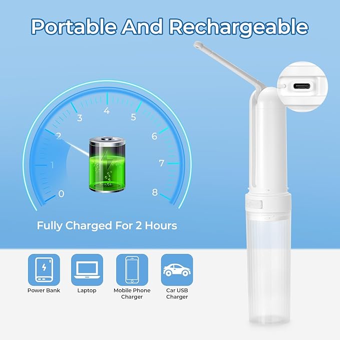 Portable Bidet for Travel USB-C Rechargeable Travel Handheld 3 Pressure Options Portable Bidet for Women/Men High Pressure IPX7 Waterproof Electric Personal Hygiene Cleaning