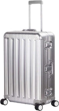 TRAVELKING All Aluminum Luggage Zipperless Hard Shell Suitcase with TSA Lock Spinner Wheels Lightweight Metal Alloy Suitcases (Silver, 24 inch)