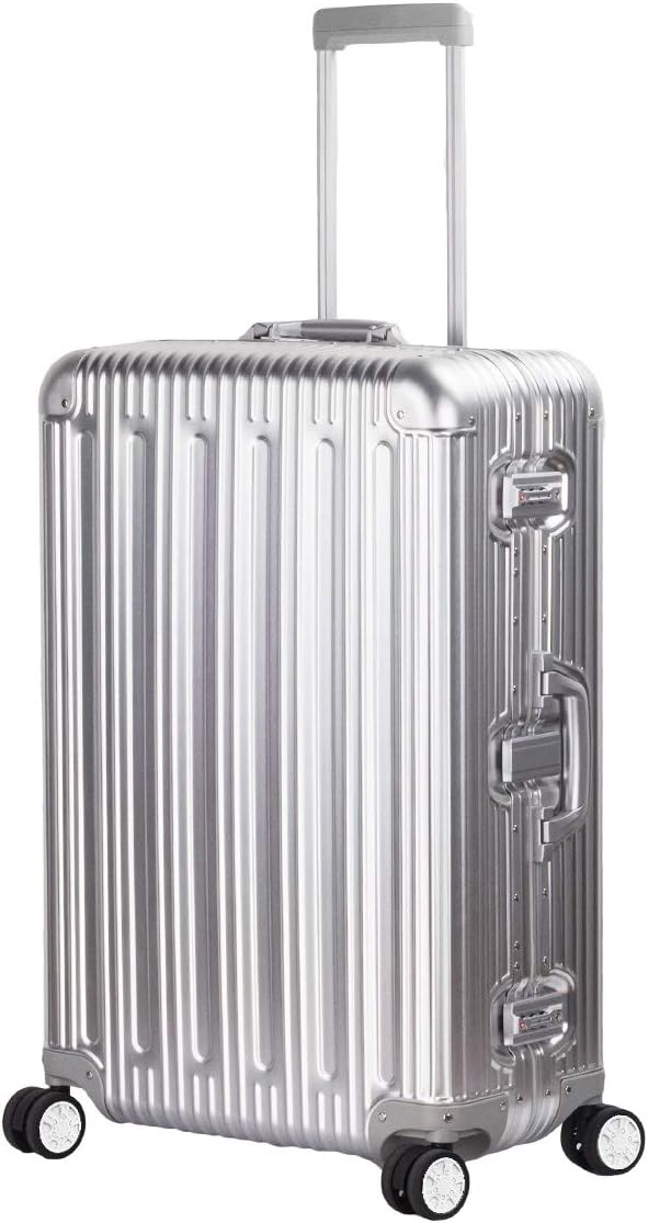 TRAVELKING All Aluminum Luggage Zipperless Hard Shell Suitcase with TSA Lock Spinner Wheels Lightweight Metal Alloy Suitcases (Silver, 24 inch)