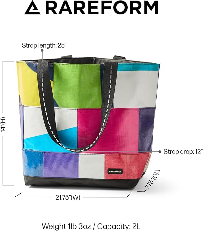 Rareform Large Zippered Blake Tote Bag | One-of-a-Kind, Water-Resistant, Recycled Billboard Vinyl | Color and Pattern Vary