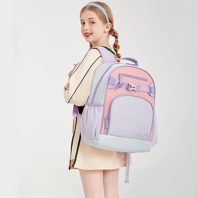 Lightweight Cute Kids Backpack for School Kindergarten Elementary Backpacks for Gilrs ages 6-8-10 (Purple Pink)