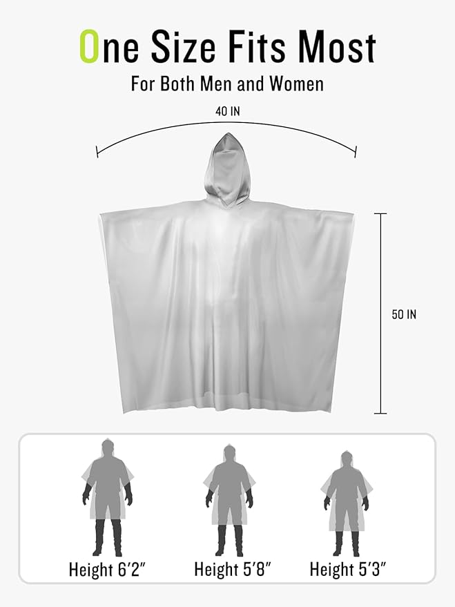 SaphiRose Disposable Rain Ponchos Emergency Clear Poncho