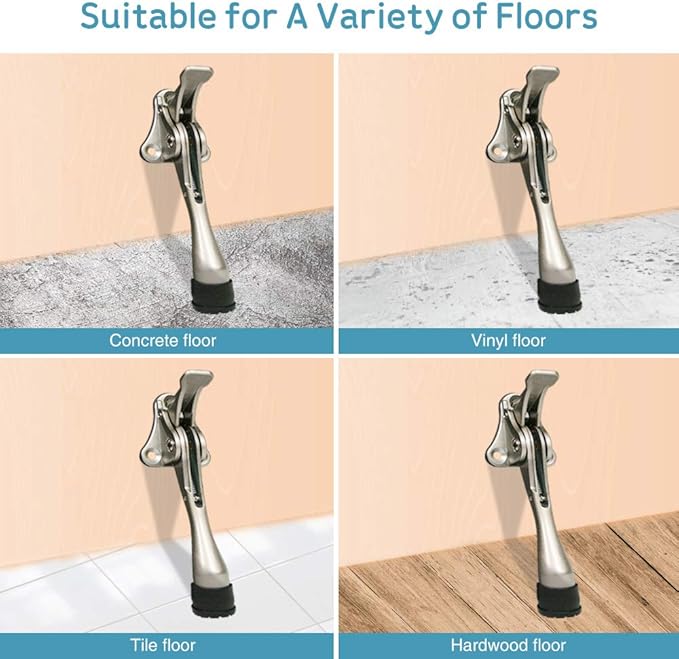 Door Stopper, One-Touch semi-Automatic Metal Door Stopper, with Non-Slip Rubber Tip for Wood, Concrete, Tiled, and Carpeted Floors (4inch x 1pack, Brown)